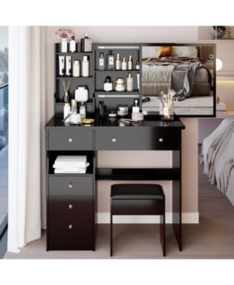 37" Vanity Table with Mirror Stool & Storage