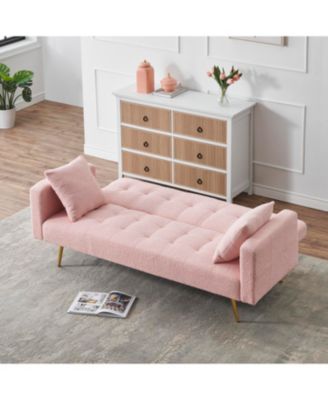 71.7 - inch Pink Teddy Fleece Sofa Bed with Two Complimentary Throw Pillows