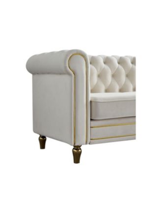 Chesterfield Velvet Sofa 84.65 inch for Living Room Beige Color