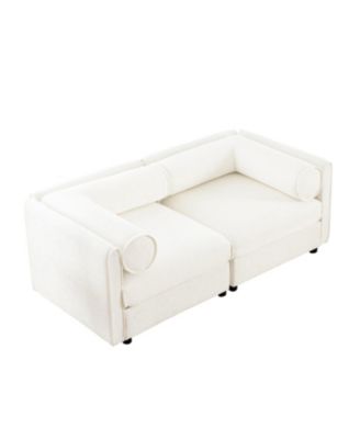 White Chenille 2-Seater Sofa with Hidden Storage