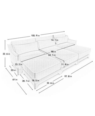 Beige Chenille 3-Seater Sofa with Ottomans