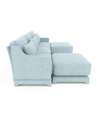 Chenille 3-Seater Sofa with Ottomans & Pillow - Sky Blue