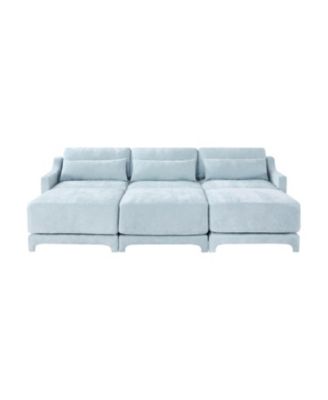 Sky Blue Chenille 3-Seater Sofa with Ottomans