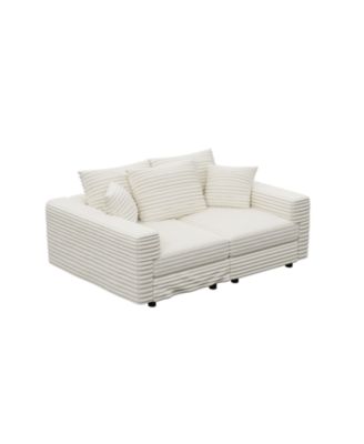 Plush Corduroy 3-Seat Sofa with Ottomans