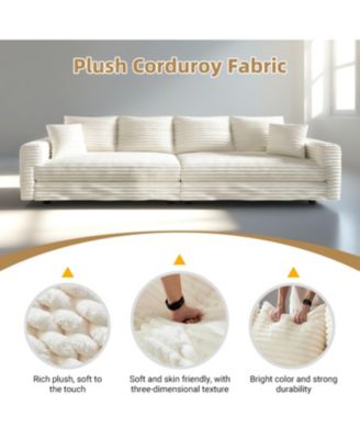 Plush Corduroy 3-Seat Sofa w/ Ottomans - Modern Comfy Cloud Couch