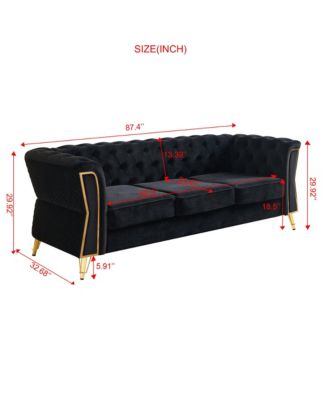Modern Tufted Velvet Sofa 87.4 inch for Living Room Black Color