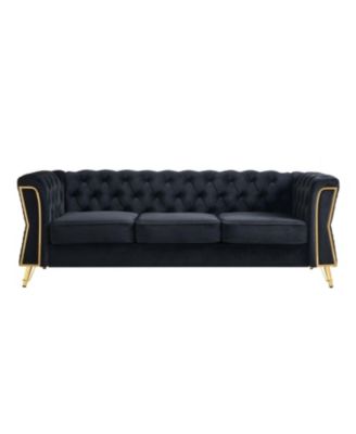 Modern Tufted Velvet Sofa 87.4 inch for Living Room Black Color