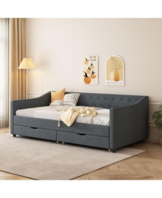 Twin Daybed with Drawers, Tufted Sofa Bed - Dark Grey