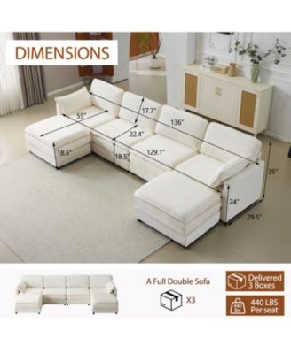 Streamdale Plush Cloud Modular Sofa- 4-Seater + 2 Footstools, Beige Chenille Cushions & Pillows