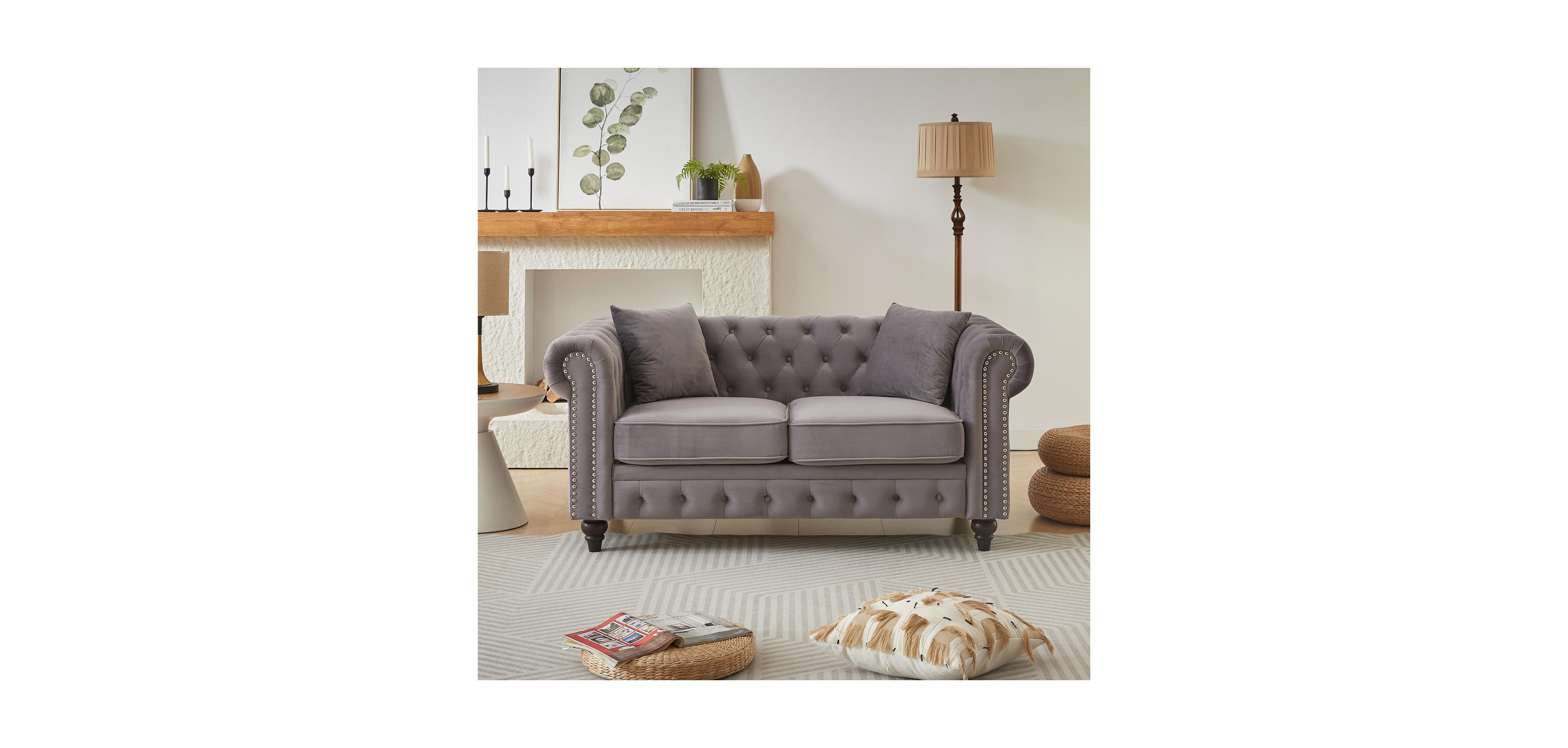 Streamdale Furniture Modern Velvet Chesterfield Sofa with Nailhead Arms