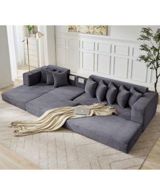 Oversize Cloud Couch L-Shape Sleeper Sofa Bed, 8 Pillows, Corduroy