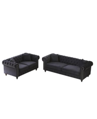  Modern 5-Seat Sofa Set, Wood Frame & Feet, 4 Cushions