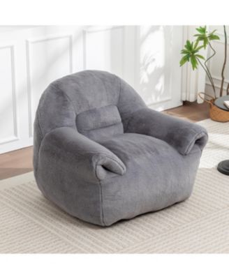 Comfy Grey Faux Fur Bean Bag Chair Sofa for Adults & Kids