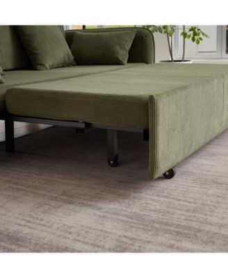 66" Sleeper Sofa Bed 3-in-1 Pullout, Corduroy, Green