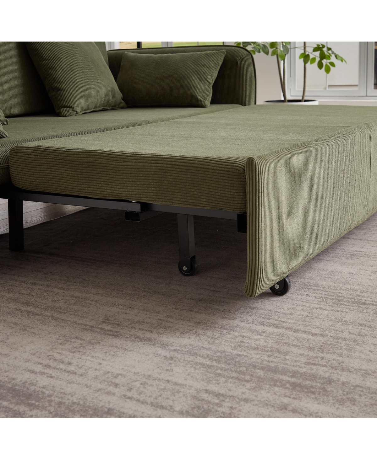 Streamdale Furniture 66" Sleeper Sofa Bed 3-in-1 Pullout, Corduroy, Green