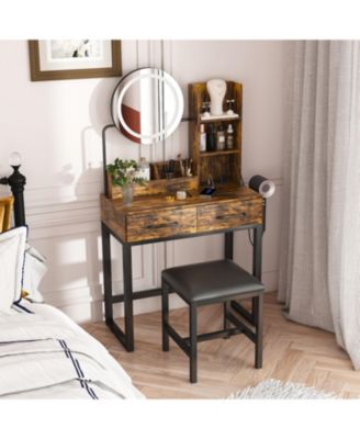 LED Lighted Makeup Vanity Table with Drawers & Chair