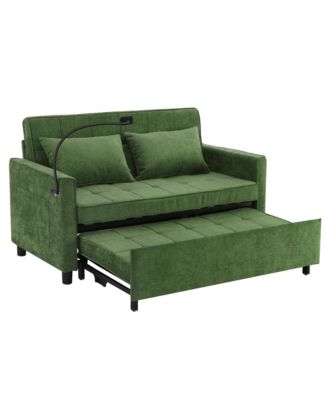 56.9" Loveseat Sleeper Sofa w/ USB Ports & Phone Holder, Green