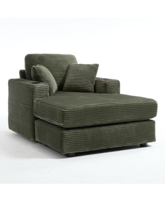Corduroy Chaise Lounge Sofa, Detachable Cushions, 3 Colours