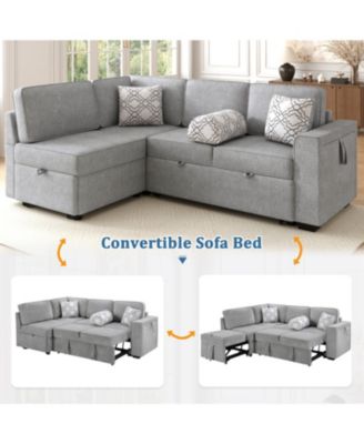 Convertible Sectional Sofa Bed w/ Pull-Out Sleepers, Table, USB, Storage