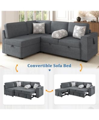 Streamdale Convertible Sectional Sofa Bed w/ Pull-Out Sleepers, Table, USB, Storage - Dark Gray