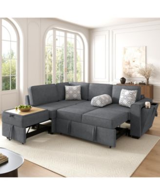 Streamdale Convertible Sectional Sofa Bed w/ Pull-Out Sleepers, Table, USB, Storage - Dark Gray
