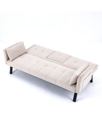 Streamdale 70" Cotton Linen Sofa Bed- Foldable, Cup Holder, Side Storage