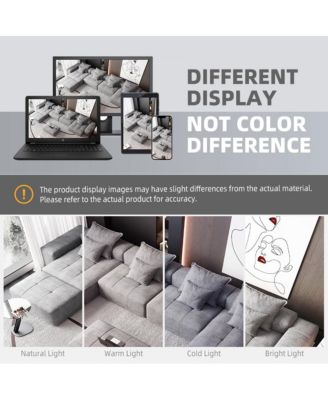  Modern Chenille Sectional Sofa with 8 Pillows, DIY Combination, GREY