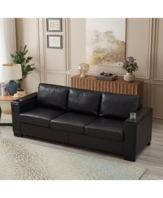 Modern Black Faux Sofa with Cup Holder & Storage
