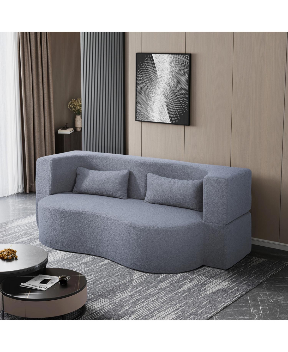 Streamdale Furniture 2-in-1 Full Sofa Bed- Teddy Fabric, No Assembly, Pillows, Grey