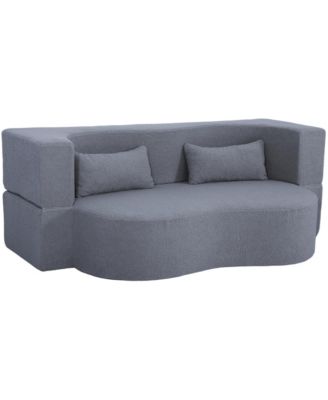 2-in-1 Full Sofa Bed- Teddy Fabric, No Assembly, Pillows, Grey