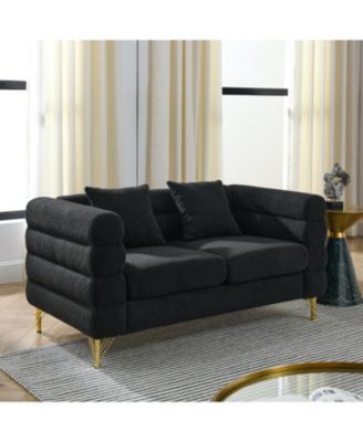 60" Oversized 2-Seater Sectional Sofa, Black Teddy