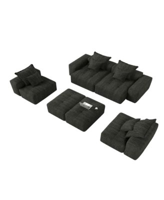 Modern Oversized Chenille Sectional Sofa w/ 8 Pillows, DIY, Black