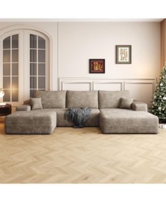 107" Cloud Sectional Sofa with Ottoman, Modern Upholstered Couch, Camel Corduroy