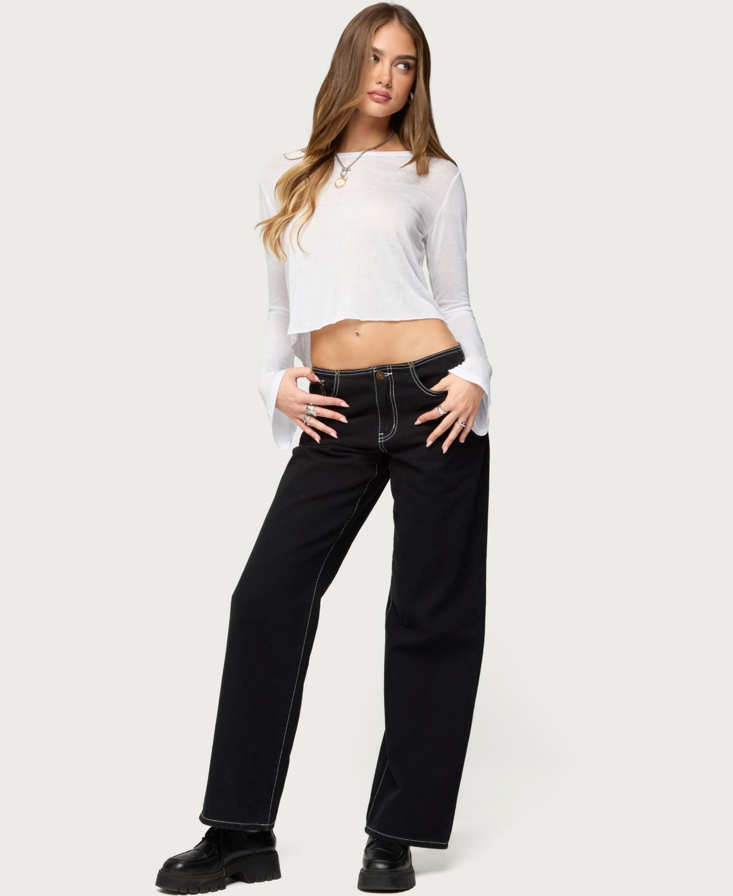 Женский топ Edikted Catalena Long Sleeve Sheer, цвет: Белый — фото 5