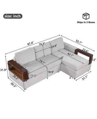 Streamdale 87.4" Sectional Sofa Couch with Reversible Armrests, Gray