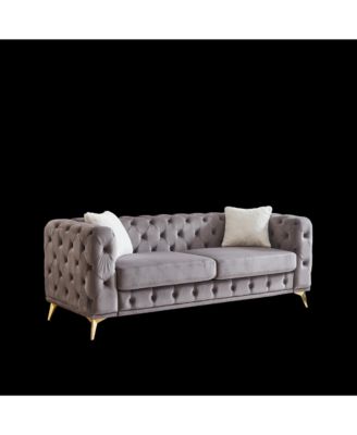 Deluxe Velvet Chesterfield Sofa with Tufted Buttons, 2 Pillows