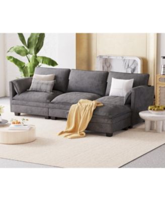 107.8" 3 Seater L-Shaped Sofa Couch with Ottoman & Pockets