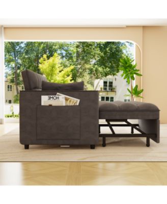 Velvet Sleeper Sofa Couch Bed - Small Loveseat with Pillows - Dark Gray