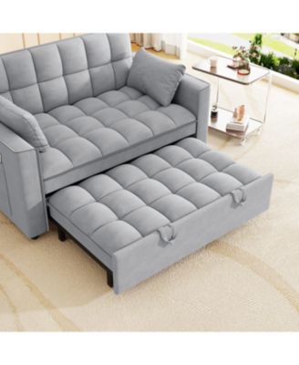Velvet Sleeper Sofa Couch Bed - Small Loveseat with Pillows - Gray