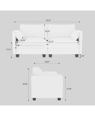 74" Loveseat Sofa - Mid Century Modern Couch for Small Spaces