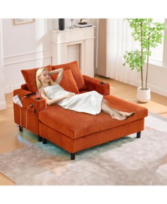  Corduroy Oversized Recliner Sofa w/ USB, LED, Cup Holder