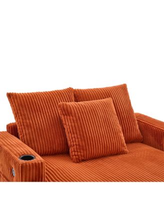  Corduroy Oversized Recliner Sofa w/ USB, LED, Cup Holder