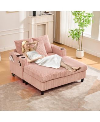 Streamdale Corduroy Oversized Recliner Sofa w/ USB, LED, Cup Holder