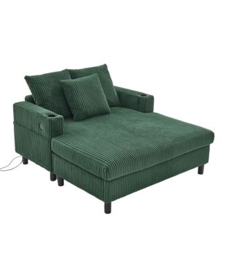 Corduroy Oversized Recliner Sofa w/ USB, LED, Cup Holder