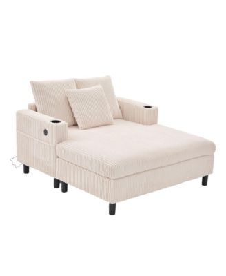  Corduroy Oversized Recliner Sofa w/ USB, LED, Cup Holder