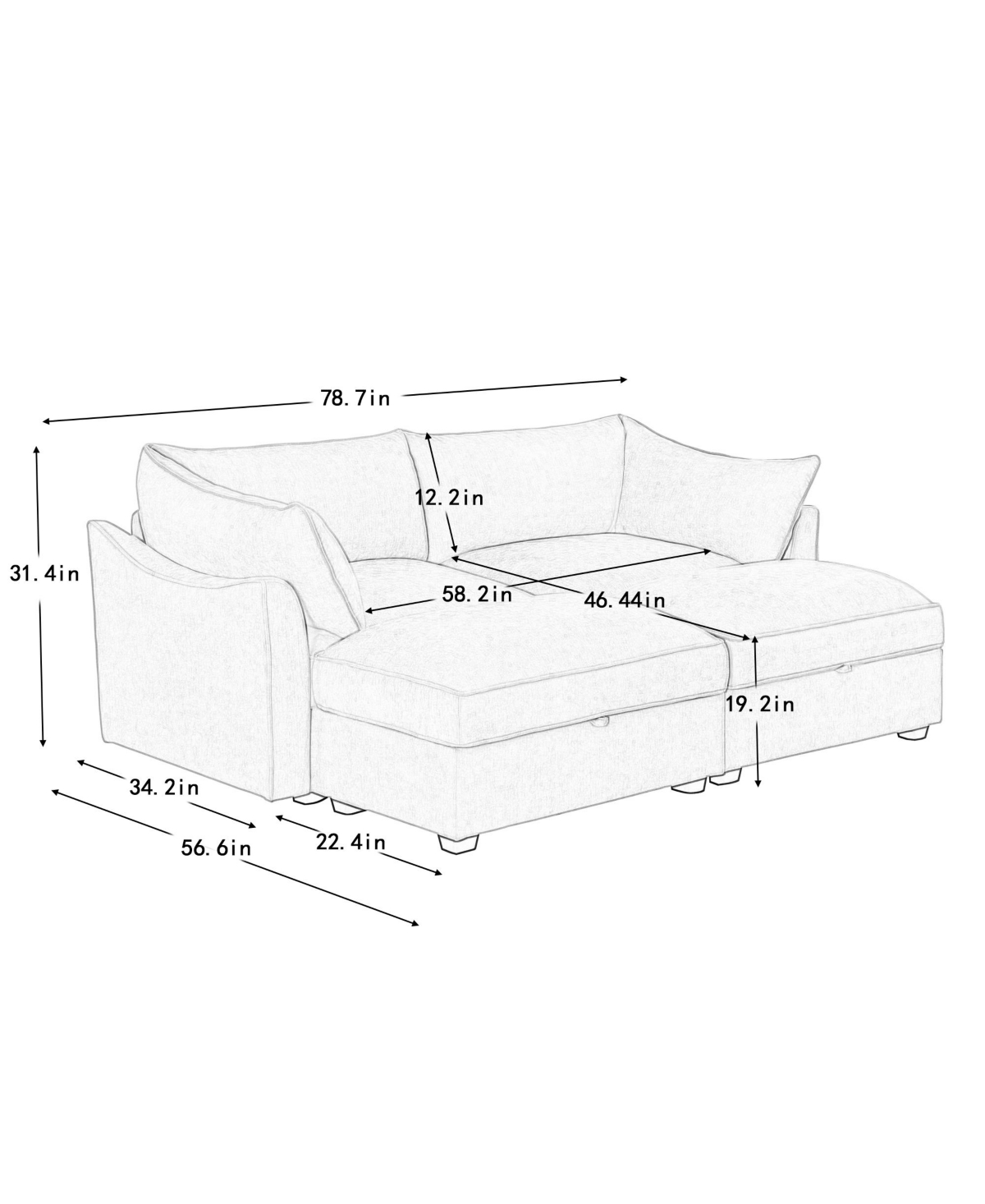 Streamdale Furniture 2-Seat Sofa w/Ottomans & Storage