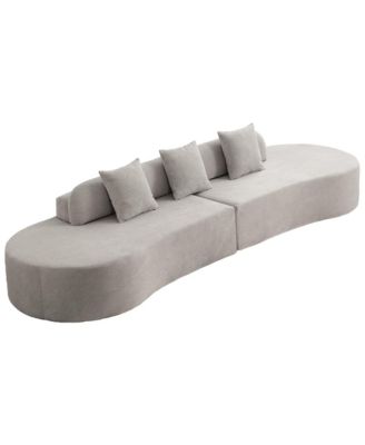 Modern Curved Terrycloth Sofa w/ Pillows