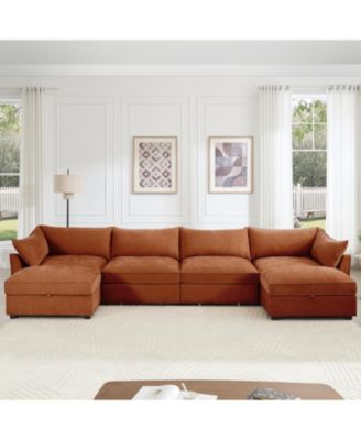 U Shape Sectional Sofa with Ottomans & Storage