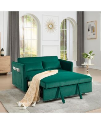 55" Velvet Futon Sofa Bed with Pillows & Side Pockets