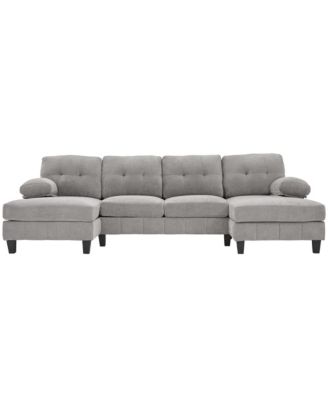 U-Shaped Chenille Sectional Sofa with Dual Chaise & Storage